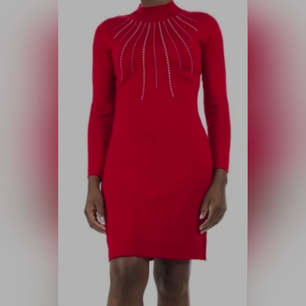 Red Studded Sweater Dress
